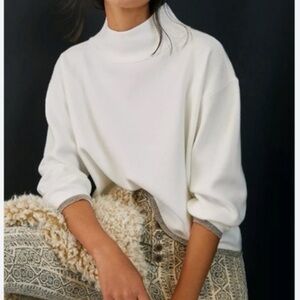 Anthropologie Maeve Cary Mock Neck Sweater w/ Metallic Trim Boxy Medium